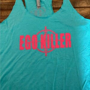 Next Level Apparel Turquoise Tank Top with Pink Print